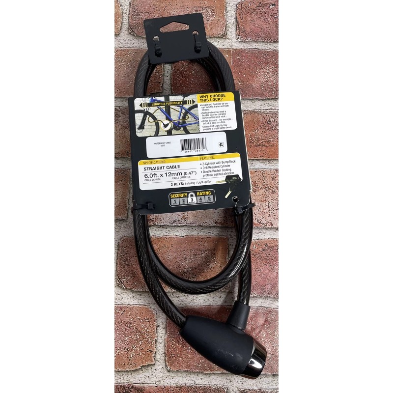 OnGuard One Mean Lock 6’ Straight Key Locking Cable. W/Light
