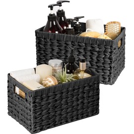 GRANNY SAYS Wicker Basket, Decorative Woven Baskets for Storage, Waterproof Storage Basket Organizer, Wicker Storage Basket for Organizing, 2-Pack, Black