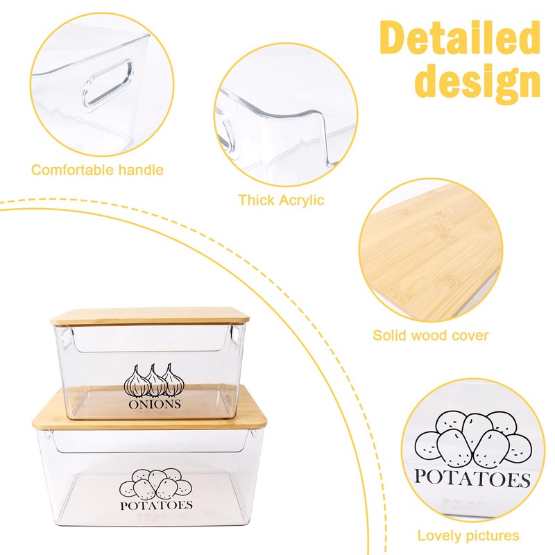 Xbopetda Potato Onion Storage, Potato Bin with Bamboo Lid, Transparent