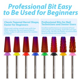 MagiBling Cross Cut Nail Drill Bits, 3/32'' Safety Tungsten Carbide Tapered Barrel Bit, Remove Gel Fast, Left and Right Hand Use, Manicure Pedicure Cuticle Soft Hard Gel Polishing, Coarse.