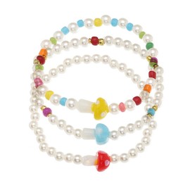 COLORFUL BLING 2-6Pcs Multilayer Cute Funny Mushroom Stretch Bracelet Sweet Pearl Beaded Fresh Foods Mushroom Wrap Bracelet for Women Lovely Jewelry-3pcs