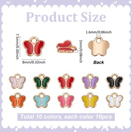 PH PandaHall 100PCS Butterfly Enamel Charms, 10 Colors Butterflies Charms Alloy Enamel Animal Pendants Jewelry Dangle Pendants for DIY Earring Necklace Bracelet Jewelry Making Crafts