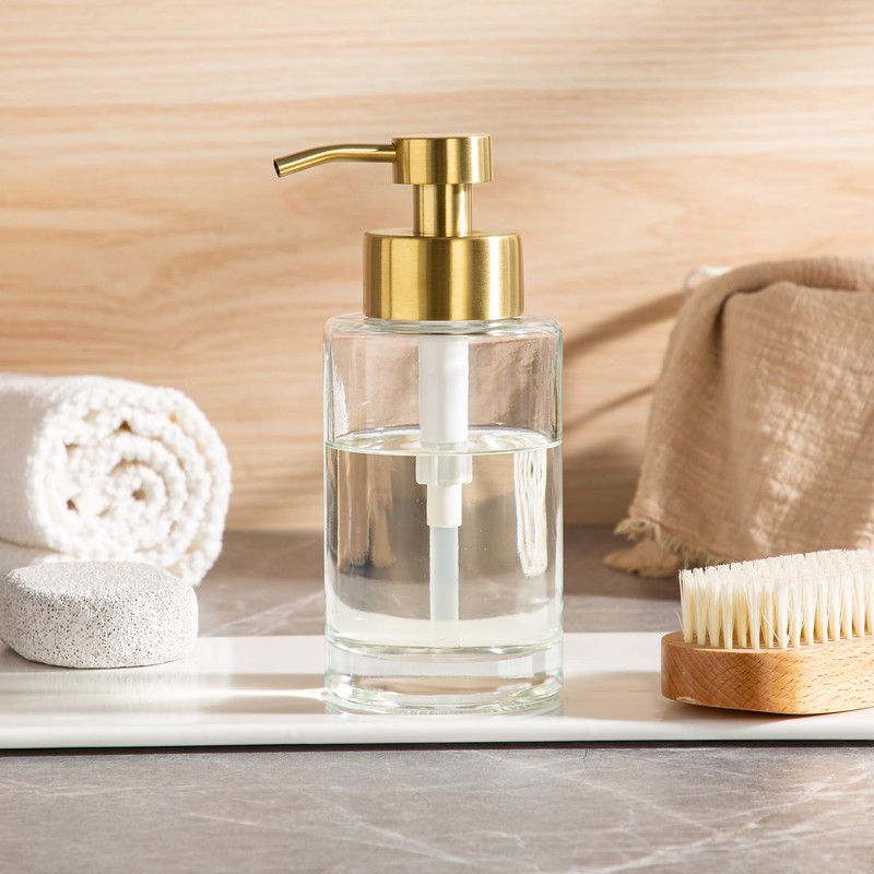 Enra Thick Glass Soap Dispenser with Stainless Steel Gold Pump,12oz