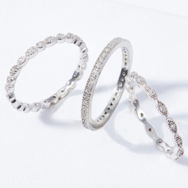 OLIVIASO Women 925 Sterling Silver Rings, Stackable Wedding Bands Rings for Women, Women's Eternity Rings, CZ Promise Rings for Her Size 9