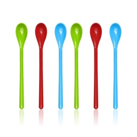 QLEUIFT Pack of 6 Colourful Length Plastic Spoons, Coffee Spoons, Egg Spoons, Dessert Spoons, 3 Colours
