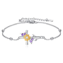 KoyeKei Butterfly Sunflower Bracelet for Women 925 Sterling Silver Double Butterfly Cross Bracelets Christian Sunflower Jewelry Graduation Gifts Mothers Day Gift for Mom Wife Sister