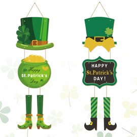 2pc St. Patrick's Day Wall Decor with Glitter, Bow & Ribbon Hanger - Perfect Irish Celebration Decoration
