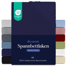 Dreamzie Premium fitted sheet 80 x 160 cm, fitted sheet for thick mattresses up to 12 cm, bed sheet 100% jersey cotton, 150 g/m², Oeko-Tex certified - dark blue