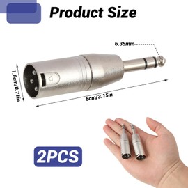 2 Pack TRS XLR Male to 6.35mm Male Adapter,1/4 Inch Balanced Audio Jack to XLR Connector for Studio Mixers, Microphones and Amplifiers Metal Construction Noise-Free Signal Transmission.