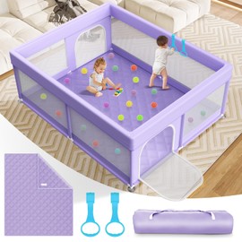 Abdtech Baby Playpen with Mat 79x71Inch: Extra Large Play Pens for Babies and Toddlers Indoor Safety Baby Fence with Soft Breathable Mesh - All-Wrapped Sponge Sturdy Play Yard with Handle & Bag Purple