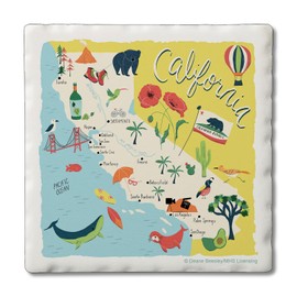 Thirstystone California Home 4-Pack Absorbent Stone Coasters with Protective Cork Backing 4" Square Manufactured in The USA Artistic Absorbent Easily Wipes Clean