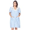 Casual Nights Women's Zipper Front House Dress Short Sleeves Embroidered Seersucker Housecoat Duster Lounger - Dots Blue - X-Large
