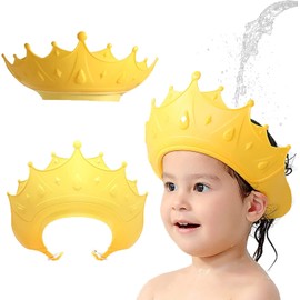 Gorro de Ducha para Niños, Gorro de Lavado de Pelo para Niños, Gorro de Baño para Bebe, Gorro de Ducha de Silicona Suave con Protección para Los Oídos y Los Ojos, de Longitud Ajustable Gorro de champú en Forma de Corona (Amarillo)