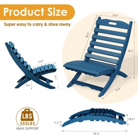 IVY&LANE Portable Xavier-Chairs Set of 2 | Folding-Adirondack-Chair | Wave | HDPE Plastic | Blue | All-Weather Resistant | for Outdoor Fire-Pit Patio Lawn Beach Poolside