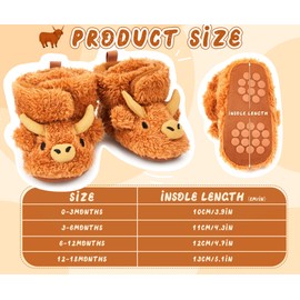 ShinyMatch Baby Booties Highland Cow Baby Shoes Animal Unisex Newborn Infant Slippers for Toddler Infant Boy Girl(0-3 Months)