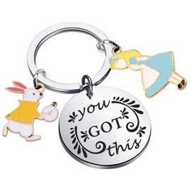 BNQL Alice Keychain Fairy Tale Gifts Cute Rabbit Keychain Wonderland Keychain You Got This Inspirational Gifts, Silver, Large