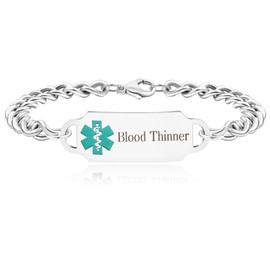 Tobestu Stainless Steel Waterproof Medical Alert Curb Link Chain Bracelet for Men and Women Daily Wear or Sports Activities (Blood) YA4501