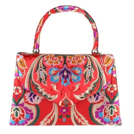 Girly Handbags Womens Baroque Flowers Print Grab Holder Clutch Bag Small Red