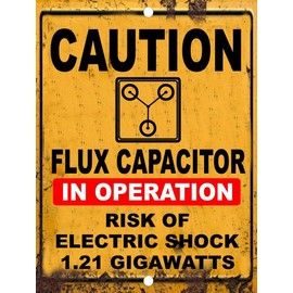 ZMKDLL Vintage Back to The Future Flux Capacitor 1.21 Gigawatt Caution Tin Metal Sign, 8X12 in