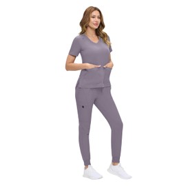 Natural Uniforms Womens Ultra-Soft Luxe Stretch Jogger Scrub Set with Regular and Petite Sizes (Charcoal, Medium-Petite)