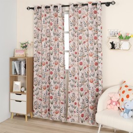 Moslovstar Pink Print Blackout Curtain 2 Panels Cute Rabbits Tulip Plants Leaves Window Curtains for Baby Girl Nursery Bedroom, Pink Teapot Bunny 52" W x 63" L