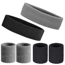 Getrays 6 Piece Headband Wristband Sports Set, 2 Colors, Sweatproof, Breathable, Elastic Sports Headband, Fitness Wristband, Unisex, Baseball, Tennis, Basketball, Muscle Training, Exercise Training,
