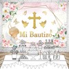 Msocio 7x5ft Polyester Pink Flower Mi Bautizo Backdrop Baptism First