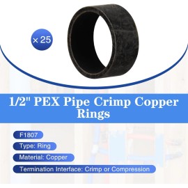 RUBY.Q 25/50/100 Pack 1/2" PEX Copper Crimp Rings, 1/2“ × 25pcs,