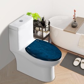 Elongated Toilet Seat Navy blue rough Toned texture Old scratched damaged wall surface Blue Resin Toilet Seat Slow Quiet Close with Quick-Release Hinges Toilet Seat with Cover Easy to Clean Install