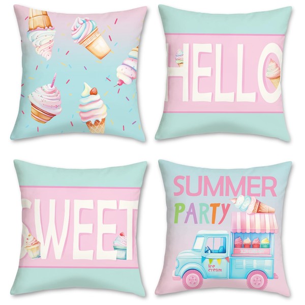 COZZSNUGE Summer Ice Creams Cushion Covers Ice Cream Truck Pink