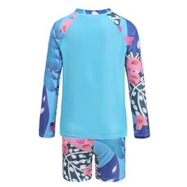 Zestonie Big Girls Two Piece Rash Guard Swimsuits Set Long Sleeve Hawaiian Bathing Suit for Kids Hawaiian Swimwear Set Tropical Size 10/8-10 Years