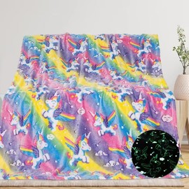 Glow in The Dark Unicorn Blanket Gifts for Girls Boys Soft Throw Pink Blanket 3 4 5 6 7 8 9 10 Years Girl Gifts Ideas Toddler Toys Age 6-8 Gifts for Kids Birthday Xmas Throw Blanket for Bed 50x60 in…