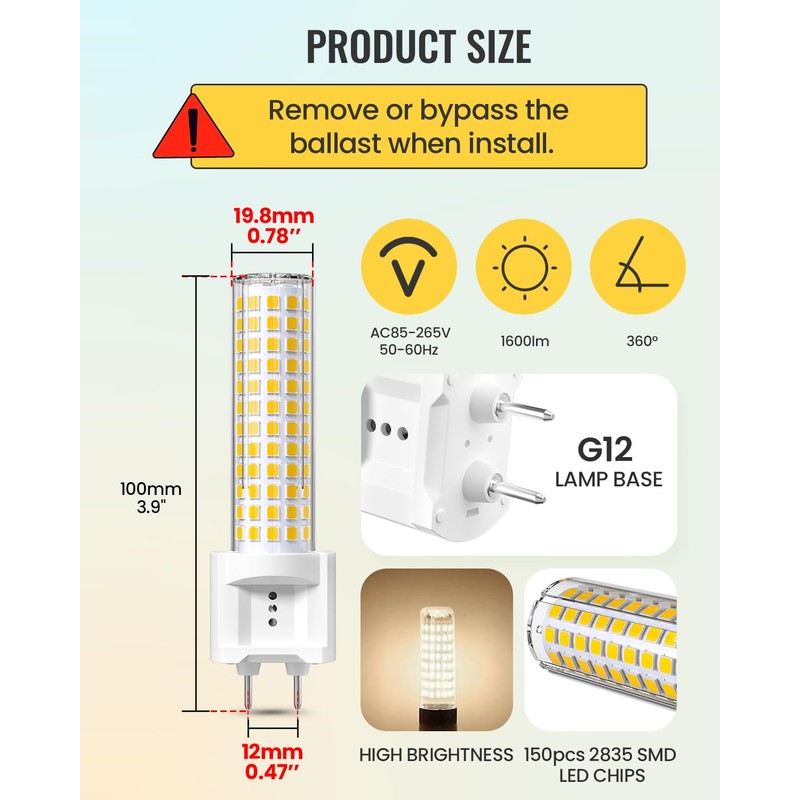 Klarlight 15W LED G12 Bulb, Natural White 4000K 2-Pin Base