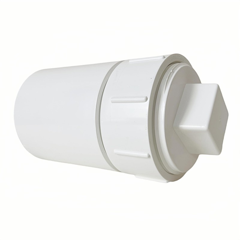 4-Inch PVC Sewer Cleanout Cap Adapter Fitting, White, with Coupling