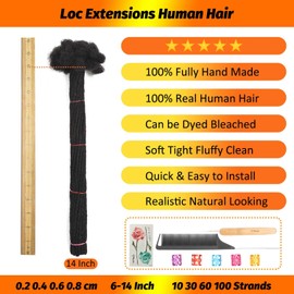 Micro Loc Extensions Human Hair 0.2 cm 14 Inch 10 Strands Dreadlock Extensions Human Hair Loc Extensions Dreads Extensions for Men Women Real Human Hair Locs 1B Natural Black Handmade Permanent Locs