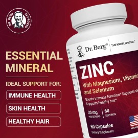 Dr. Berg Zinc 30Mg, with Magnesium, Vitamin D3, Selenium, & Copper, 60 Capsules