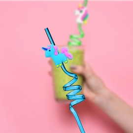 Ulife Mall Reusable Drinking Straws Novelty Unicorn Party Straws Curly Hard Plastic Straws Kids Birthday Party Decorations Supplies Family Reunion Party Favors - Pack of 6