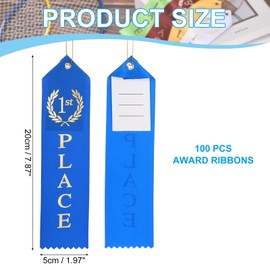 PATIKIL Award Ribbons, 100 Pcs 1st Place Prize Medal Ribbon with Event Card & Rope for Sports Events Competitions Challenges Prize Ornaments, Blue