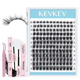 KevKev Lash Clusters Kit Eyelash Clusters Kit 144pcs Cluster Eyelash Extensions Kit DIY Lash Extension Kit Wispy Lash Clusters with Lash Bond and Seal Lash Applicator Lash Remover (Cloudy, D-8-18mix)