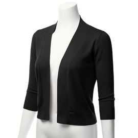 LALABEE Women's Classic 3/4 Sleeve Open Front Cropped Bolero Cardigan-Black-M