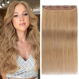 Benehair One Piece Clip in Hair Extensions Human Hair Strawberry Blonde Hair Extensions Clip in Human Hair 12inch 3/4 Full Head Straight Remy Human Hair 5 Clips Real Hair Extensions for Women