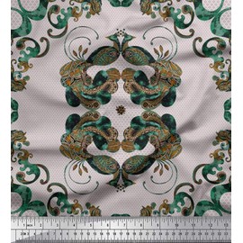 Soimoi Georgette Viscose Fabric Quatrefoil & Peacock Bird Print Fabric by The metre 42 Inch Wide