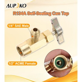 Aupoko R134A Self-Sealing Can Tap with Tank Adapter, 1/2" Acme to 1/4" SAE