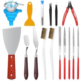 25 Pcs 3D Printer Tools Kit 3D Printing Accessories Include 2 Wire Brush 1 Putty Knife 1 Plastic Shovel 5 Diamond Files 2 Tweezer 10 Needles 1 Plier 1 Funnel 2 Scraper for Cleaning Removing Finishing
