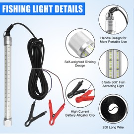 Underwater Fishing Light Super Bright 40000 Lumens 12V 80W LED Submersible Fishing Light Green Night Fish Attracting Lamp Waterproof Bait Finder Attractants Boat Lamp for Snook Crappie