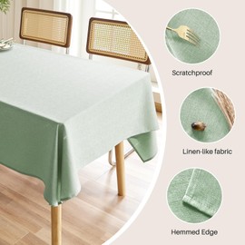 IVAPUPU Textured Linen Table Cloth for Rectangle Table Waterproof Fabric Tablecloth Rectangular Wrinkle Free Wipeable Dining Table Cover for Wedding/Birthday/Party Decor, 52 x 70 Inch, Sage Green