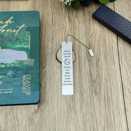 Generic ""Shoot for The Moon"" Inspirational Quote Bookmark - Stainless Steel Book Mark, Motivational Gift for Friends, Family, Students, and Book Lovers - Gift Box Included, Silver-white