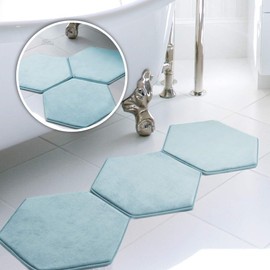 MICRODRY Quick Dry Modular Bath Mat for Bathroom, Memory Foam Bathroom Rugs with GripTex Skid-Resistant Base, Ultra Absorbent Bath Mat, 3-Piece Set, 19x17, Aqua