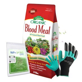 Espoma DB03 Blood Meal 3 lb. with My Garden Pool PH Soil Test Strips 20 ct, and My Garden Pool Superior Gardening Claw Gloves and Garden-IQ, Smart Gardening AI Assistant!