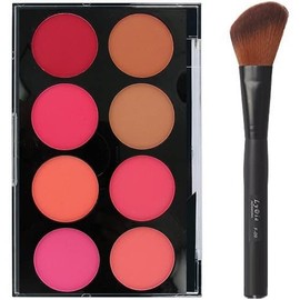 8 Colours Pressed Powder Blush Palette Face Bronzer/Contour Kit + LyDia® Angled Black Flawless Face Blush/Powder Makeup Brush